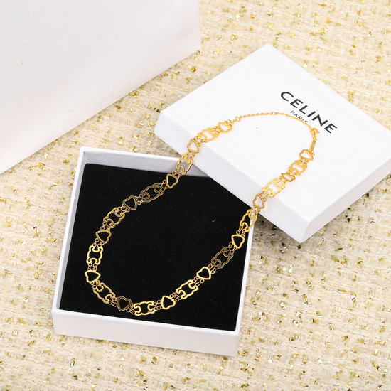 Celine Heart Hollowed Bracelet and Necklace