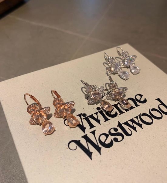 Vivienne Westhood Planet Design Enamel Rhinestone Stud Earrings