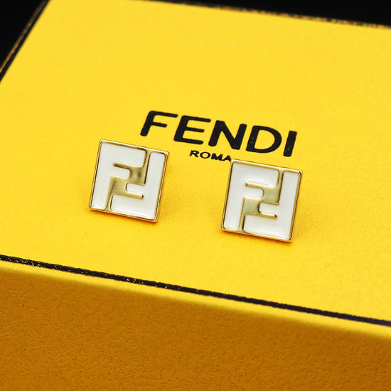 Fendi White Enamel Stud Earrings