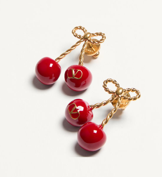 Valentino Twist Knot Enamel Cherry Earrings