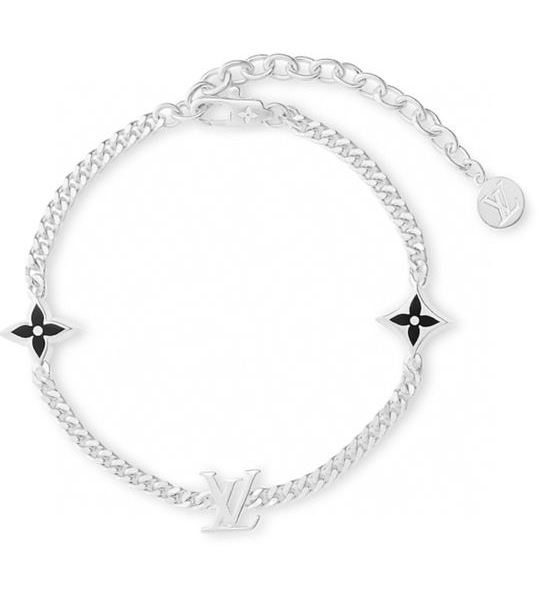 Louis Vuitton LV Adjustable Enamel Decor Chain Bracelet Silver
