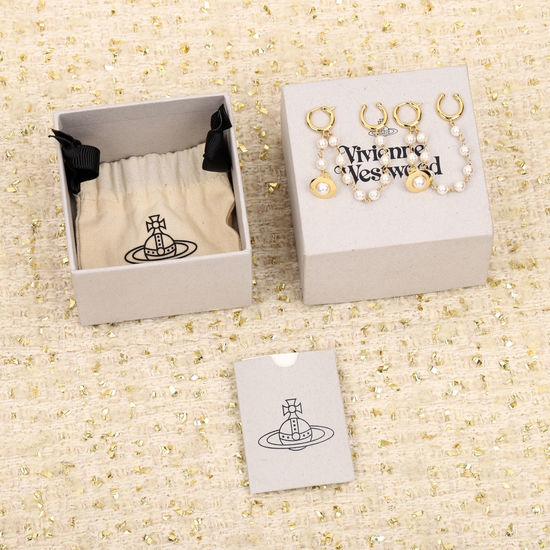 Vivienne Westhood Rhinestone Pearl Planet Shaped Stud Earrings