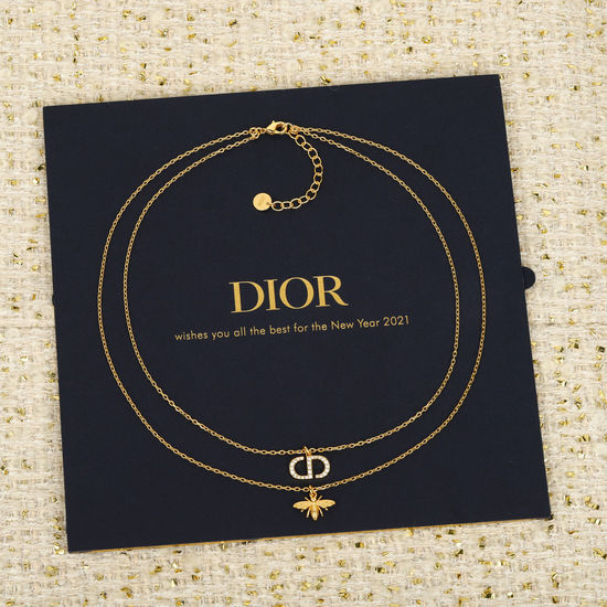 Christian Dior CD Bee Pendant Necklace With Shiny Crystals