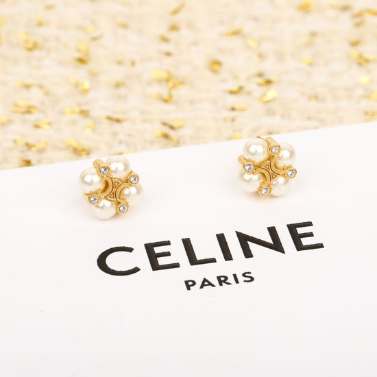 Celine Square Pearl Stud Earrings Vintage Style