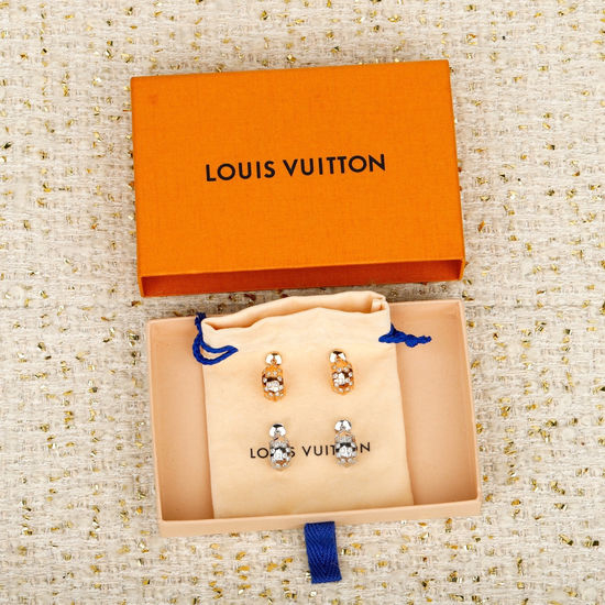 Louis Vuitton LV Check Pattern Diamond Hoop Earrings