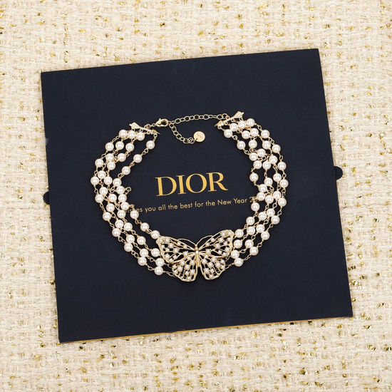 Christian Dior CD Butterfly Pearl Layered Necklace