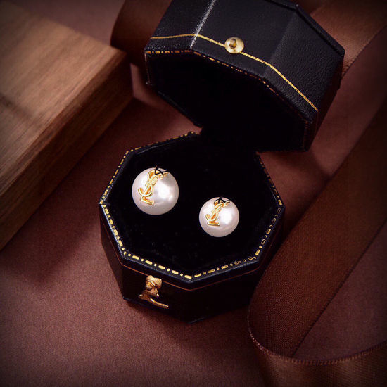 Yves Saint Laurent YSL Pearl Earrings Classic Brass Jewelry