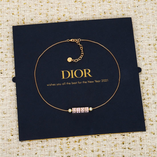 Christian Dior CD Pink Enamel Square Bead Necklace