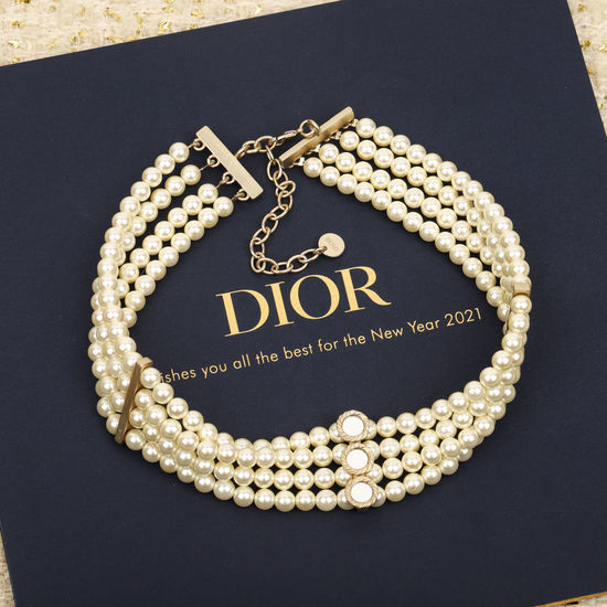 Christian Dior CD Multi Layer Pearl Choker Elegant Jewelry