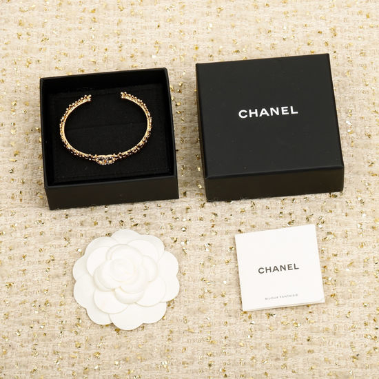 Chanel Adjustable Crystal Inlaid Open Bangle