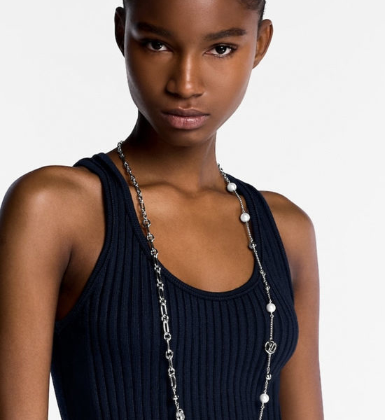 Louis Vuitton LV Multi Chain Silver Pendant Necklace