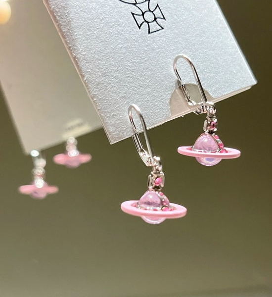Vivienne Westhood Pink Enamel Planet Drop Earrings