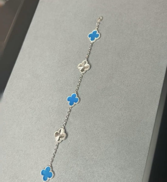Van Cleef & Arpels VCA Blue Agate Clover Chain Bracelet