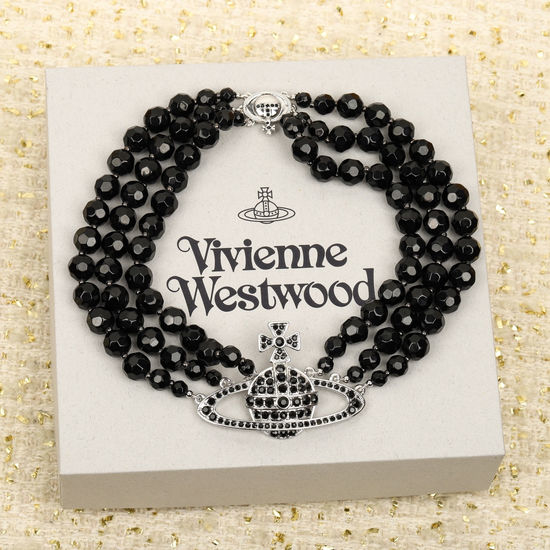 Vivienne Westhood Three-layer Black Bead Rhinestone Choker Stylish