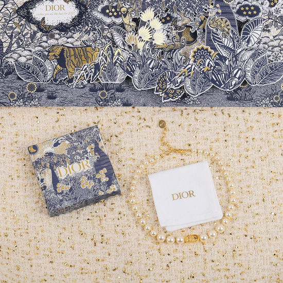 Christian Dior CD Gradual Pearl Choker with Gold Beads