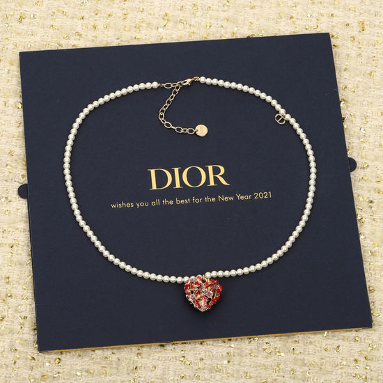 Christian Dior CD Hollow Heart Pearl Necklace