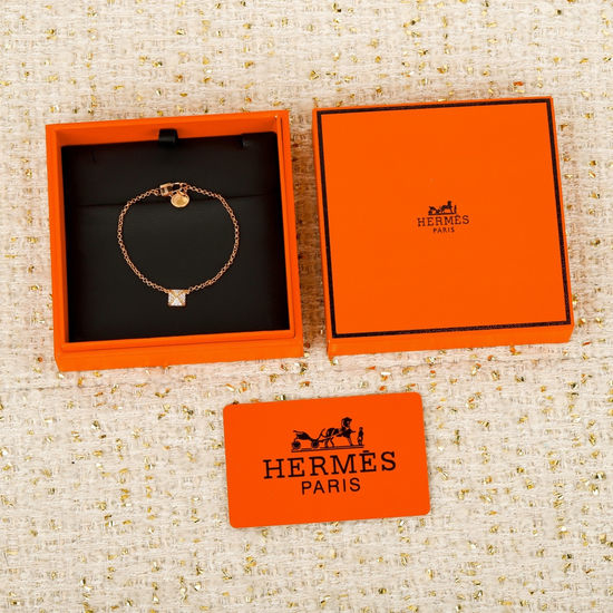 Hermes Square Diamond Decorated 925 Silver Bracelet