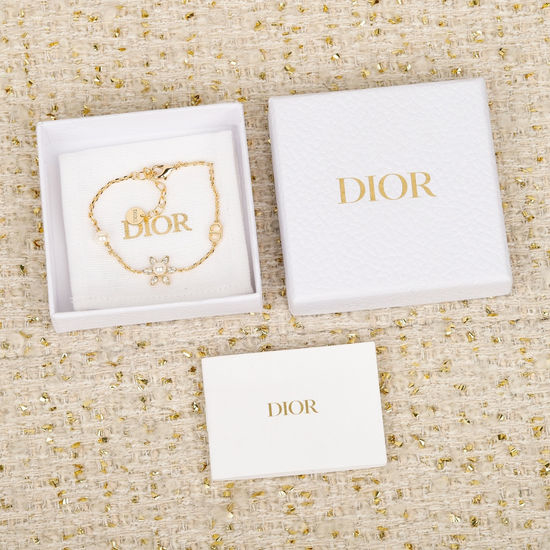 Christian Dior CD Pearl Bracelet with Flower and Crystal Accents