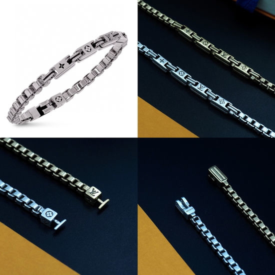 Louis Vuitton LV Vintage Style Floral Engraved Chain Bracelet