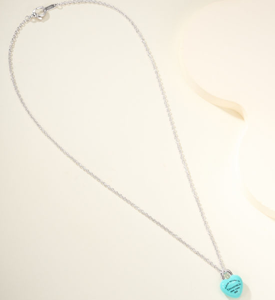 Tiffany & Co. Enamel Heart Pendant Silver Necklace