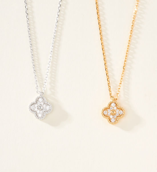 Van Cleef & Arpels VCA Mini Full Diamond Clover Pendant Necklace
