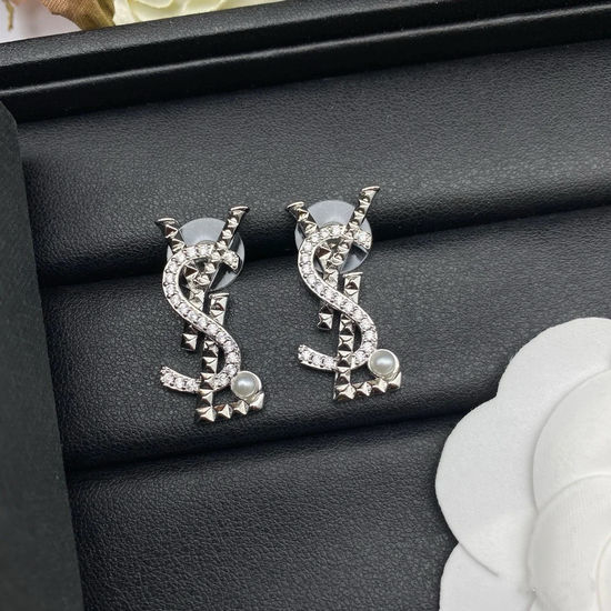 Yves Saint Laurent YSL Silver Stylish Classic Stud Earrings