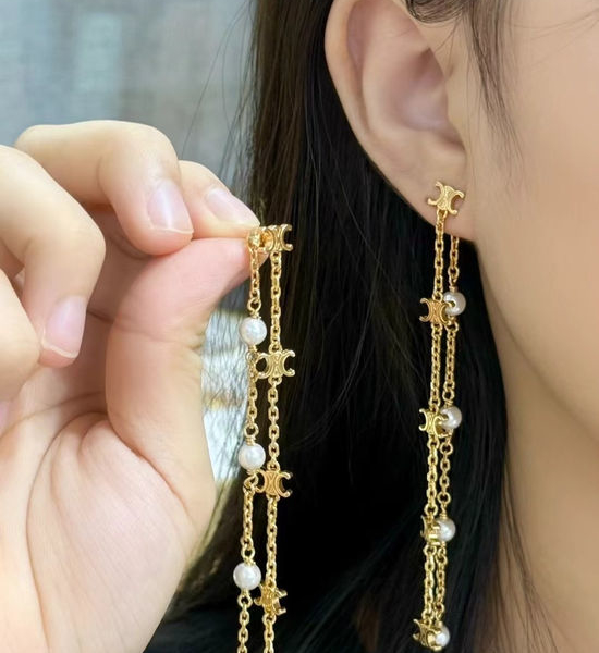 Celine Three-dimensional Logo Pearl Minimalist Earrings