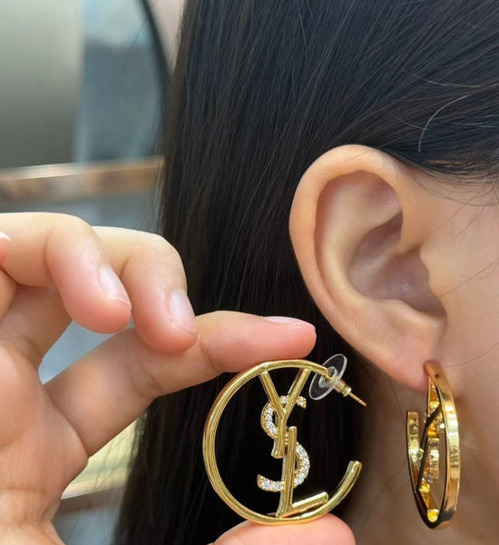 Yves Saint Laurent YSL Half Hoop Diamond Earrings Elegant Style