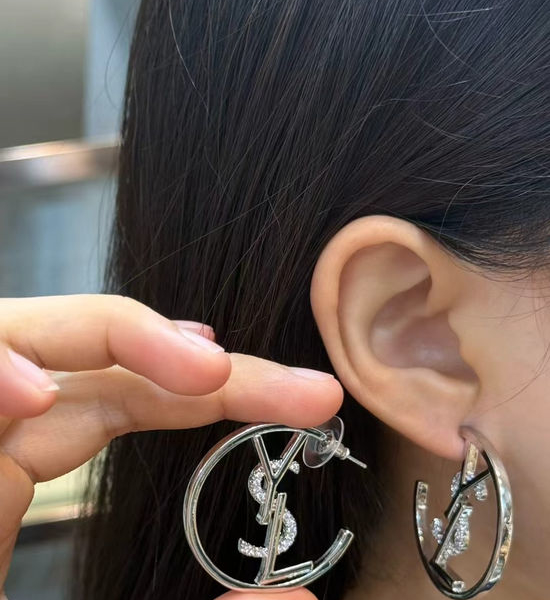 Yves Saint Laurent YSL Half Hoop Rhinestone Earrings Two Tones Available