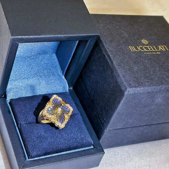 Celine Blue Enamel Diamond Gold Ring