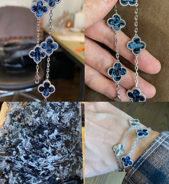 Van Cleef & Arpels VCA Pietersite Clover Bracelet Platinum Color