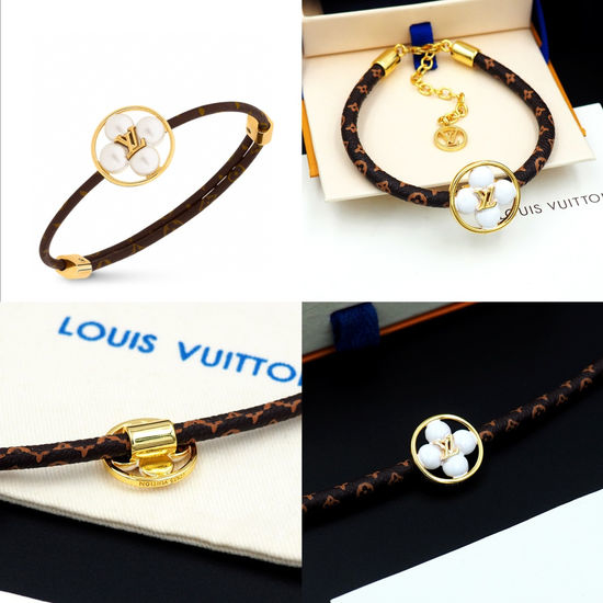 Louis Vuitton LV Floral Beaded Leather Bracelet Classic Style