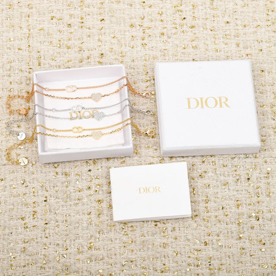 Christian Dior CD Double Layer Heart Bracelet With Rhinestones