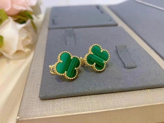 Van Cleef & Arpels VCA Malachite Gold Earrings