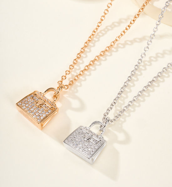 Hermes Bag Shaped Rhinestone Pendant Necklace