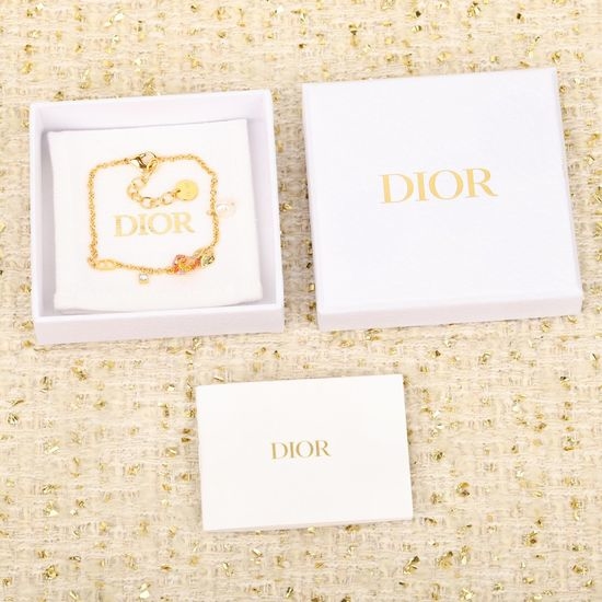 Christian Dior CD Hand Painted Rose Charm Bracelet