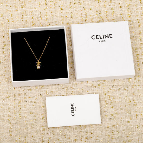 Celine Square Crystal Decorated Pendant Necklace