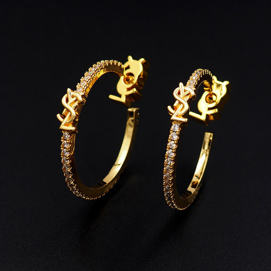 Yves Saint Laurent YSL Full Diamond Hoop Earrings Exquisite Design