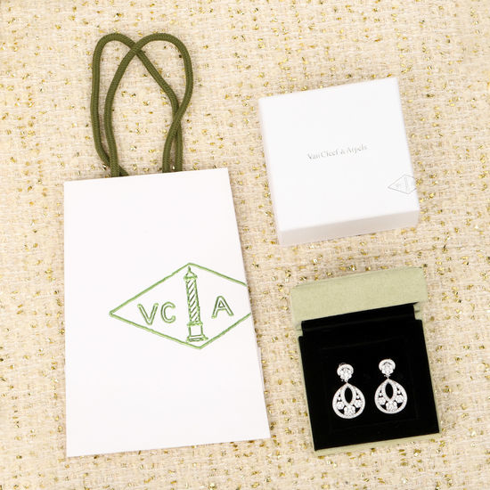 Van Cleef & Arpels VCA Snowflake Diamond Inlaid Silver Earrings