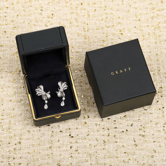 Graff Bow Shape Diamond Inlaid Silver Earrings