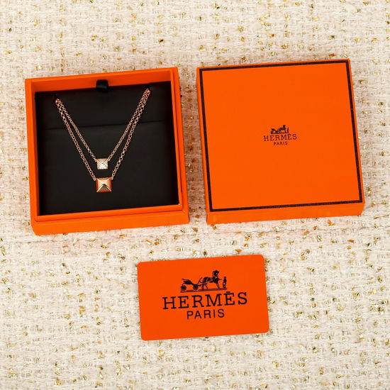 Hermes Double Layer Diamond Inlaid Necklace