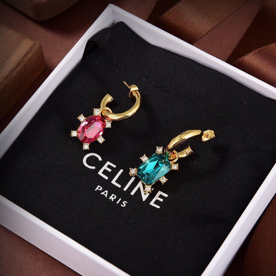 Celine Color Diamond Decorative Gold Earrings