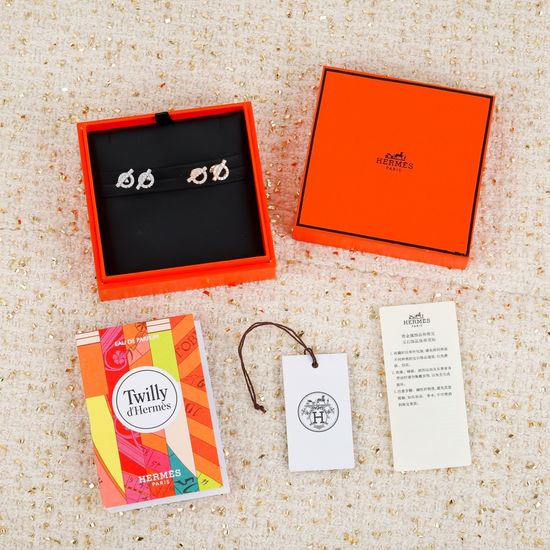 Hermes Minimalist Rhombus Inlaid Stud Earrings