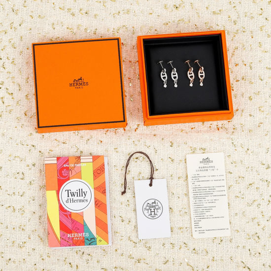 Hermes Classic Lock Design Solid Silver Earrings