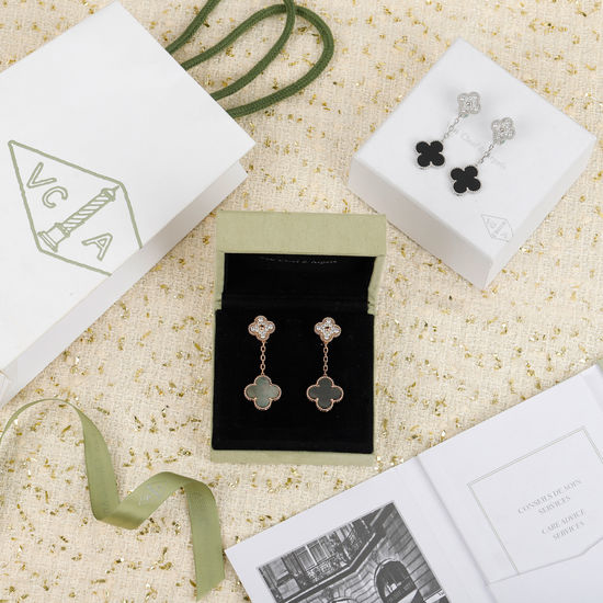Van Cleef & Arpels VCA Clover Diamond Rotatable Earrings