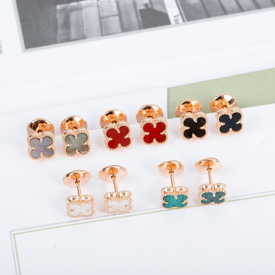 Van Cleef & Arpels VCA Natural Gemstone Clover Mini Stud Earrings