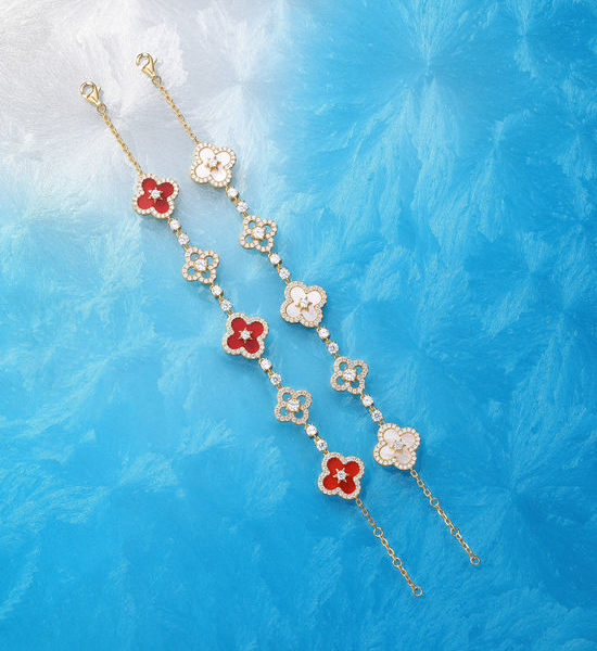 Van Cleef & Arpels VCA Hexagram Clover Sterling Silver Bracelet