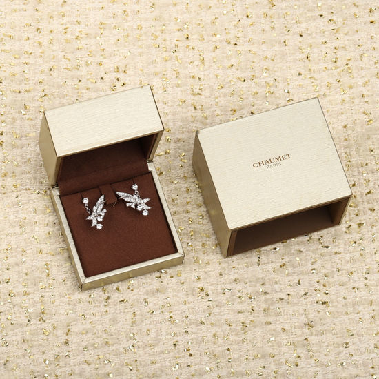CHAUMET Diamond Laurel Silver Stud Earrings