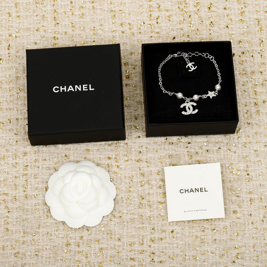 Chanel Rhinestone Pearl Tassel Bracelet