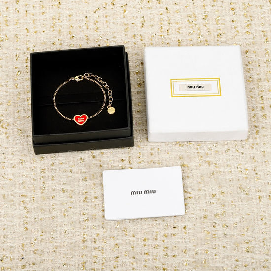 Miu Miu Engraved Heart Letter Chain Bracelet